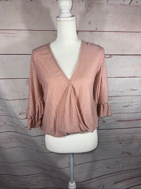 Willow & Root Blush Pink V-Neck Ruffled Sleeve Women's Top